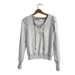 Sundays Peak Heather Grey Lace Up Puff Sleeve Sweatshirt - Medium